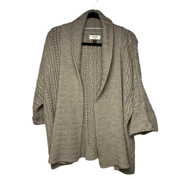 Sonoma Beige Tan Cable Knit Acrylic Open Front Cardigan Size 2XL XXL 3/4 Sleeve - Picture 1 of 7